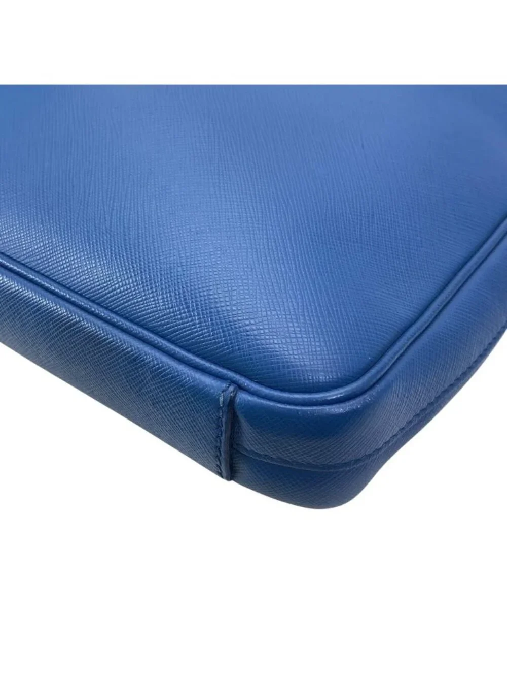 Prada Business Briefcase Handbag Triangle Logo Saffiano Leather Blue Document
